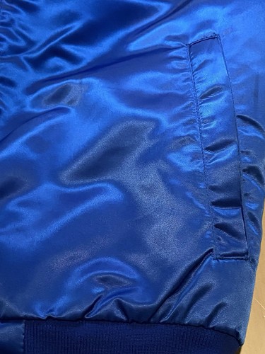 Vintage 1980s Los Angeles Dodgers Satin Bomber Jacket (Med) Blue Faux Fur Lined - Bild 11 von 23