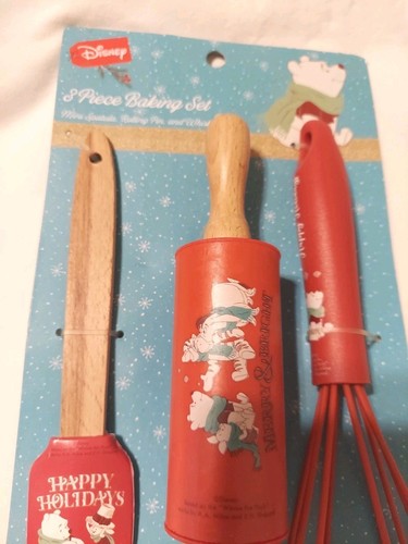 New Disney Winnie the Pooh Red Silicone & Wood Christmas 3 pc Baking Set - Picture 2 of 5