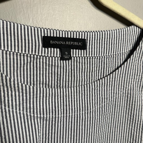 Banana Republic Top Womens S Seersucker Striped Peasant Boho Artsy Stretch - Picture 5 of 9