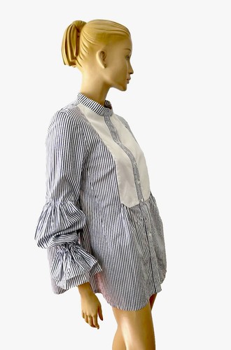 NEU OHNE ETIKETT STIL PARIS BY SUSAN SUTERLAND KNUSPRIGE BAUMWOLLE BALLONÄRMEL SHIRT GRÖSSE L - Bild 2 von 9