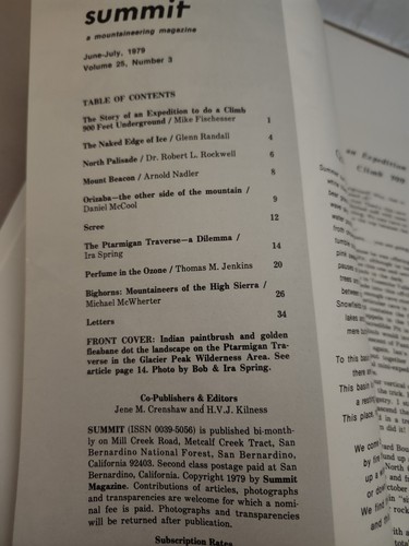 1979 June Summit Magazine Mountaineering Climbing North Palisade Mt. Beacon - Picture 2 of 2