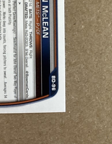 2023 Bowman NOLAN MCLEAN 1st rookie #BD-96 NEW YORK METS MLB Baseball RC card - Picture 9 of 10