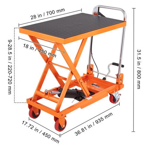 Hydraulic Lift Table Cart 330 lbs Manual Single Scissor Lift Table 28.5" - Picture 8 of 12