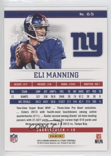 2013 Panini Rookies & Stars Longevity Sapphire /25 Eli Manning #65 - Picture 2 of 4