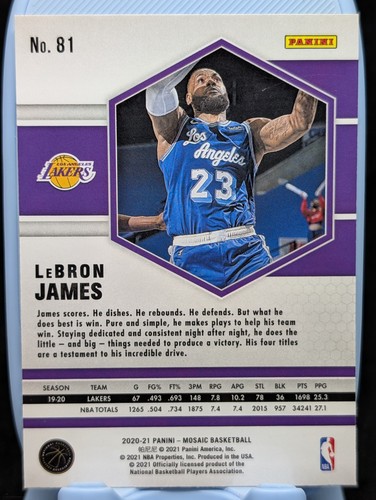 LEBRON JAMES #81 2020-21 PANINI MOSAIC LAKERS LEER - Imagen 2 de 2