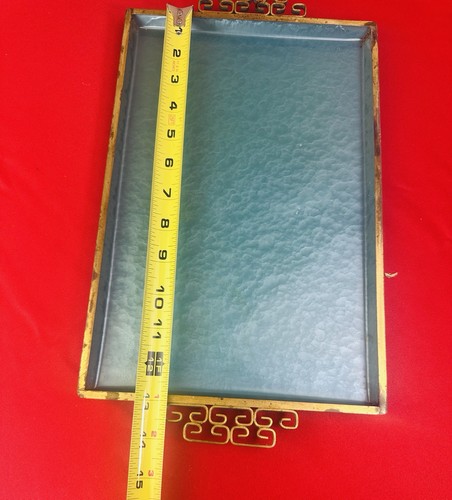 KYES MCM Vintage blau & gold Moiré Glasur handgefertigt California Tablett Metall Barware - Bild 5 von 8