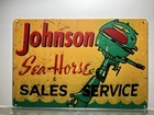VINTAGE REPRODUCTION- TIN METAL SIGN- BOAT- JOHNSON SEA HORSE SALES & SERVICE