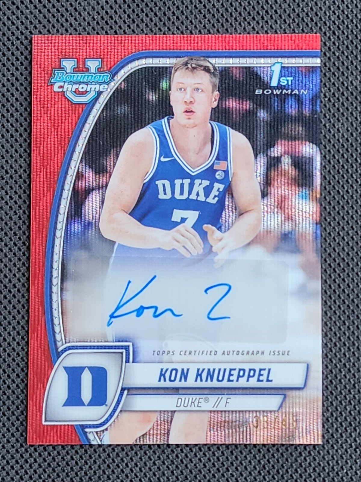 2024-25 KON KNUEPPEL Bowman Chrome University 1st AUTO RED WAVE REFRACTOR #/45