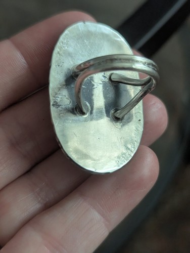 Vtg Navajo Art Silver Native American Shell Cabachon Statement Ring Southwest US - Picture 4 of 22