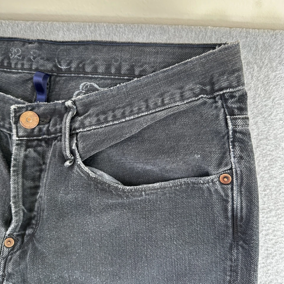Earnest Sewn Jeans Mens 31x32 Black Straight Leg Denim Button Fly Made USA - Image 2 of 4