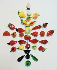 33 Vintage New Handblown Art Glass Murano Style Mini Fruit and Veg
