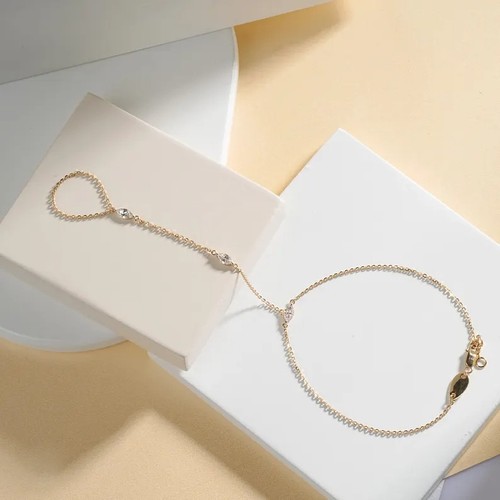 14K Gold Hand Chain Bracelet With 0.90ct Marquise Cut Lab Grown Diamonds - Picture 6 of 9