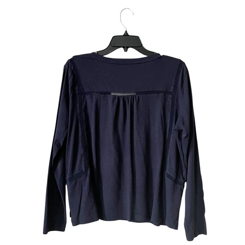 Eddie Bauer T-Shirt Top Women's Size M Blue Split Neck Long Sleeve Mesh Detail - Picture 3 of 6