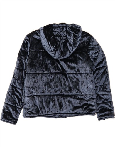 BENETTON Girls Velvet Hooded Padded Jacket 11-12 Years 2XL Navy Blue GH01 - Picture 2 of 3