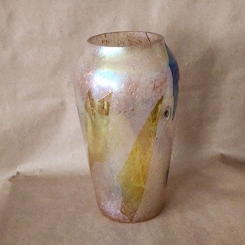Modern Dichroic Art Glass Vase Chroma Collection Iridescent Blue Yellow Gold - Picture 3 of 21