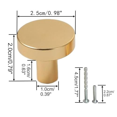 Cabinet Knobs Gold 6 Pack, Round Brushed Brass Kitchen Cabinet Pulls, - Picture 2 of 6