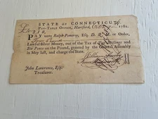 REVOLUTIONARY WAR CONNECTICUT PAY DOCUMENT SGN GEN  HUNTINGTON & NOBLES 3 OTHERS