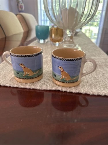 Nicholas Mosse Pottery Ireland Yellow Labrador Dog Small Mug Ireland NWOT Pair
