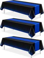 MASHAN 3Pcs Black and Blue Tablecloth Party Decorations,Plastic Black Table