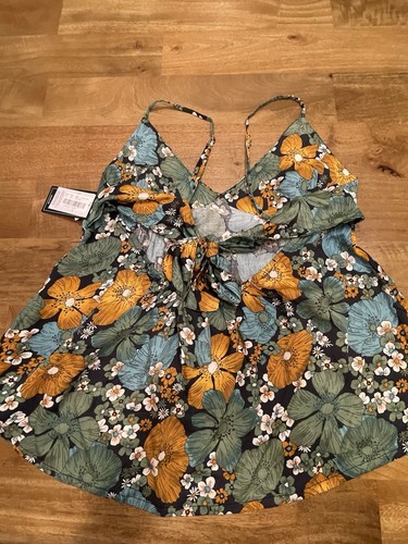 Volcom Tropical Camisole Top Sz Large Black Gren Gold Floral NWT. Summer FUN!! - Picture 4 of 14
