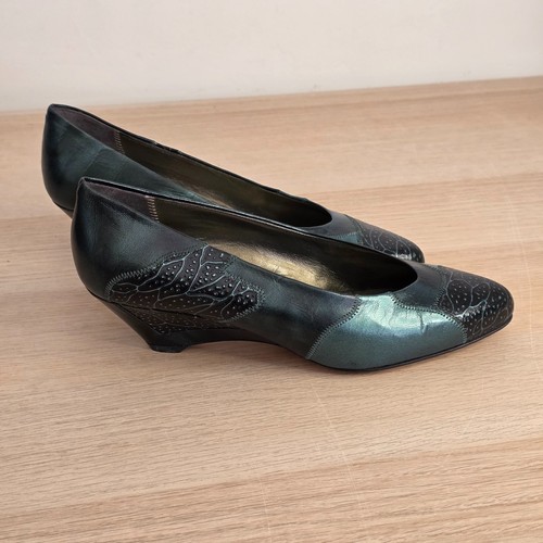 Rodolfo Valentino Heels Womens US 6 EU 36.5 Green Black Leather Italy Vintage - Picture 2 of 12