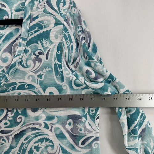 Chico's Blouse Women 2(L) V-neck Pullover Long Sleeve Stretch Paisley Teal White - Picture 7 of 11