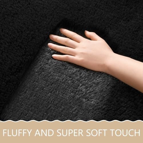 Black Round Rug for Kids Room, Fluffy Circle Rug for Bedroom, 4x4 Feet Fuzzy - Picture 4 of 7