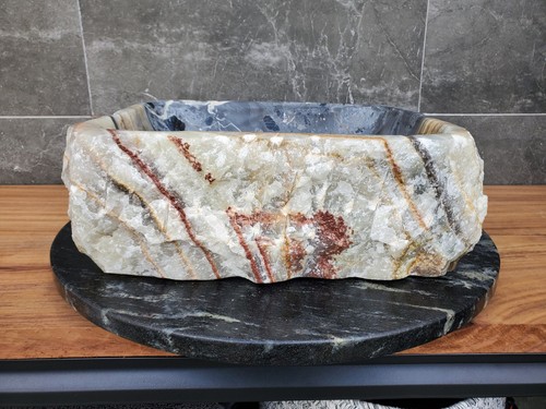 Grün, grau und braun Onyx Stein Gefäß Badezimmer Waschbecken, 14,5 x 14 Zoll, quadratisch - Bild 23 von 24