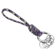 4" Paracord Keychain with Flat KeyRings Braided Lanyard Wrist Strap Camo Purple