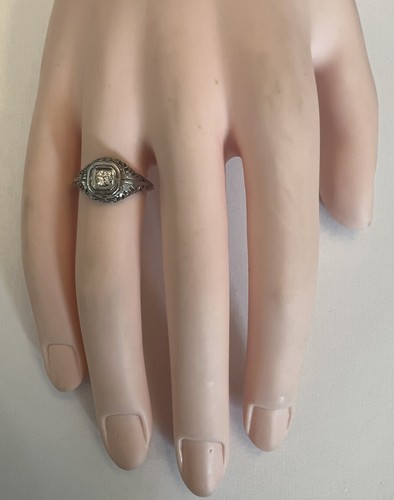 ANTIKER VINTAGE 18K WEISSGOLD FILIGRANER MINENSCHLIFF DIAMANT COCKTAIL RING GRÖSSE 5,75 - Bild 6 von 11