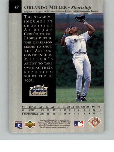 1995 Upper Deck Orlando Miller 42 Special Edition Houston Astros - Picture 2 of 2