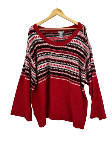 Catherines Damen langer Glockenärmel Fair Isle rot Pullover Strickpullover Größe 3X