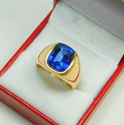 Natural Sapphire Gemstone With 925 Sterling Silver Very Stylish Men's Ring - Picture 2 of 4