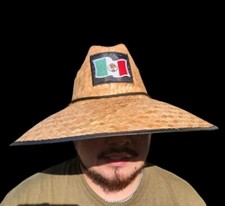 Wide Brim Straw Summer HAT Mexico Flag Patch Sombrero BEACH Hat FREE SHIPPING 