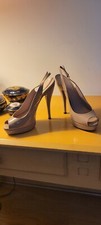 Gucci Auth 9.5 US 39.5 EU Beige Patent Platform Slingback Heels Shoes Runway