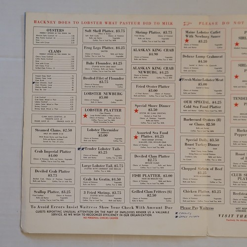 Vintage Hackneys Speisekarte berühmt 1960er Atlantic City New Jersey Meeresfrüchte Restaurant - Bild 5 von 11