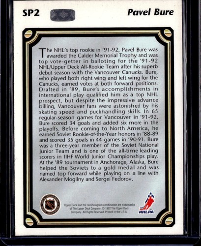1992-93 Upper Deck #SP2 Pavel Bure All Rookie Team - Picture 2 of 2