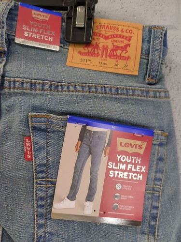 M8 Levi's Boy's Slim Flex Stretch Adjustable Waist Straight Denim Jean Size 12 - Picture 3 of 5