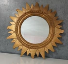 Vintage 70s Mid Century 35cm Gold Color Sun Shape Wall Lengo Mirror