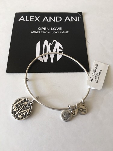 Alex and Ani Open Love Charm Bangle Bracelet Wrap Rafaelian Silver Color - Picture 4 of 12