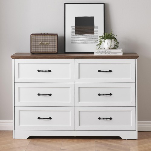 6-Drawers Dresser Double Storage Wood Dressers Chests of Drawers for Bedroom - Picture 19 of 50