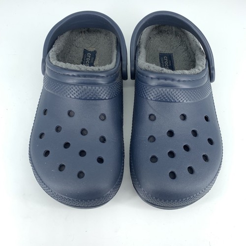 Zoccoli Crocs donna 8 scarpe classiche blu navy gomma foderate pile schiena aperta slip on - Foto 4 di 12
