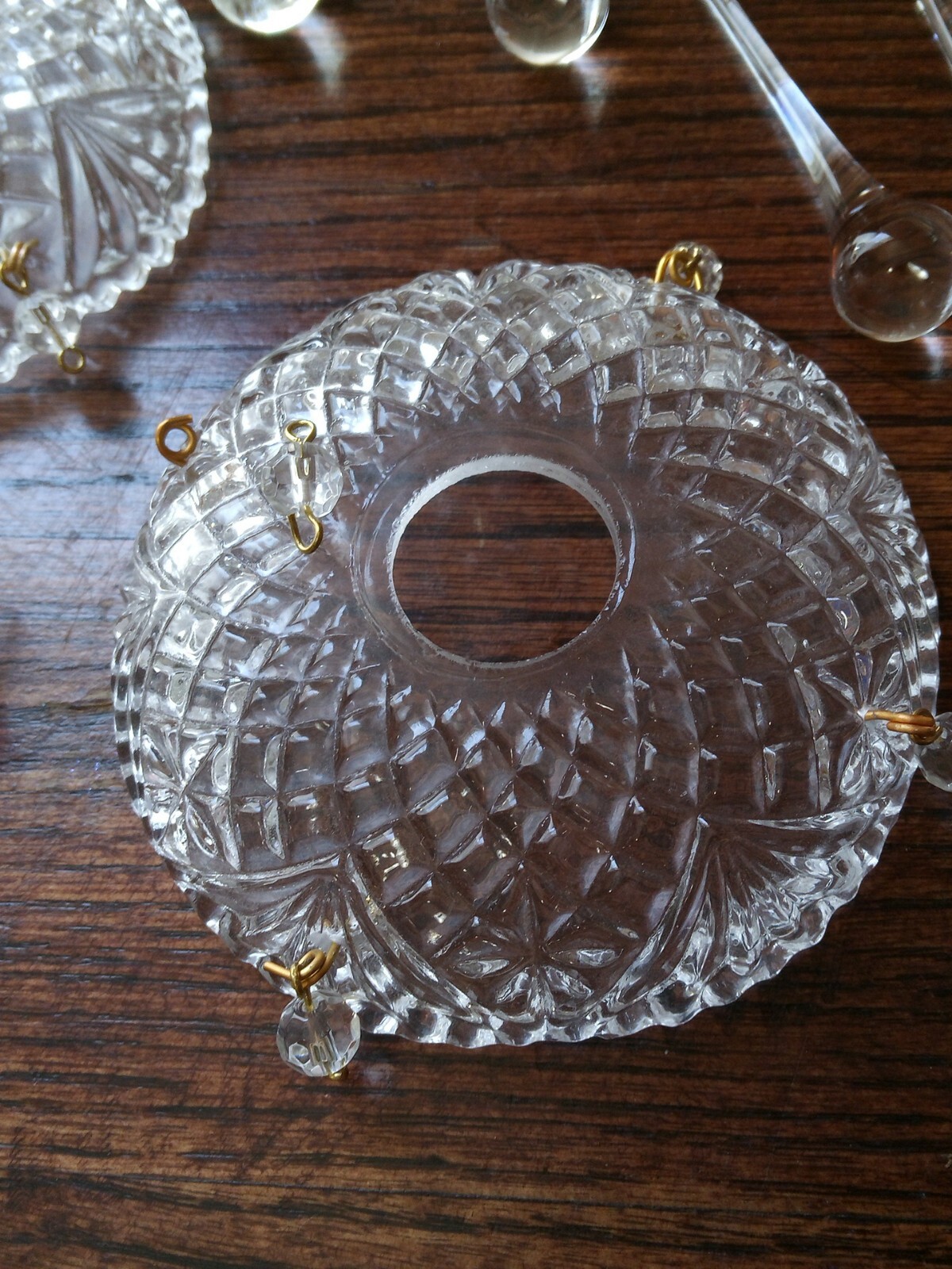 Lot 3 Crystal Bobeche w/ Raindrop Chandelier Prism Lamp Parts Art