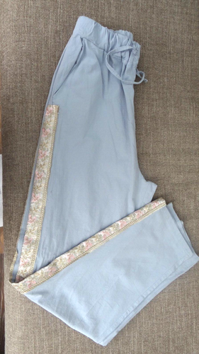 EUC WOMAN'S PULL-ON / ELASTIC DRAWSTRING WAIST BLUE COTTON PANTS -- SIZE LARGE L - Picture 2 of 6