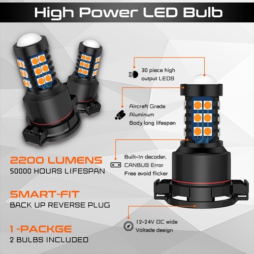 2Pcs Amber 30SMD LED DRL Daytime Running Lights Bulbs For 2017-2019 Jeep Compass - Picture 4 of 7