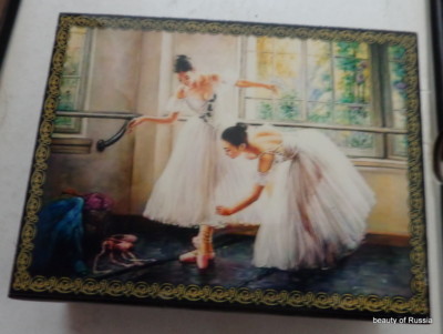 Russian   hand painted & DECOUPAGE   BALLET    BOX  4.1X3.1 #3