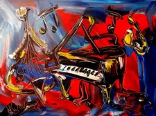 M. KAZAV  -  JAZZ PIANO    Oil Painting   abstract SIGNED  Original on canvas