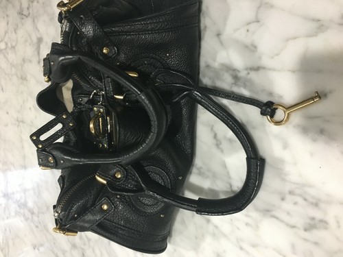 Chloé Damenhandtasche schwarz Leder goldfarben gestreift 18 x 12 Zoll stilvoll modern - Bild 7 von 10