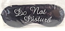 Black Satin EMBROIDERED Sleep Mask with Elastic Headband - DO NOT DISTURB