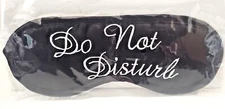 Black Satin EMBROIDERED Sleep Mask with Elastic Headband - DO NOT DISTURB